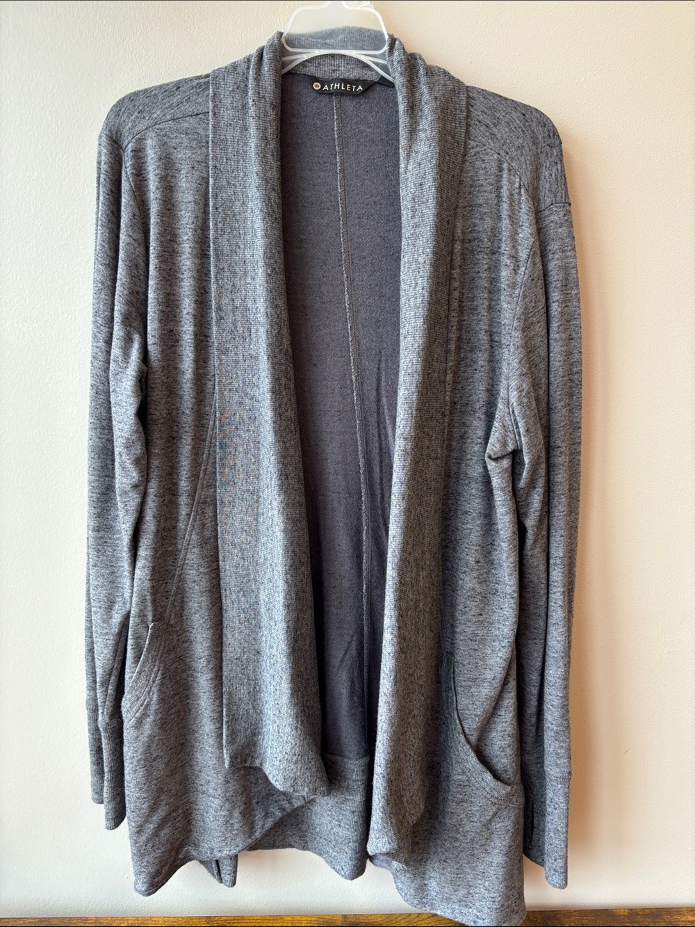 Athleta Heather Gray Open-Front Draped Cardigan